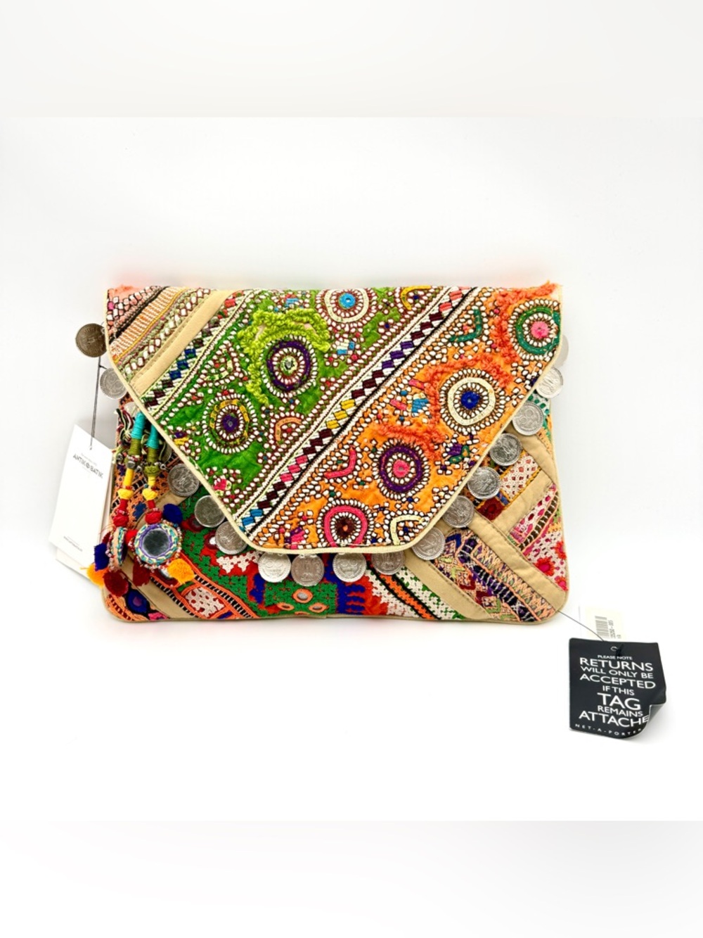 ANTIK BATIK Banjo Embellished Clutch Multi Green - Picture 2 of 16